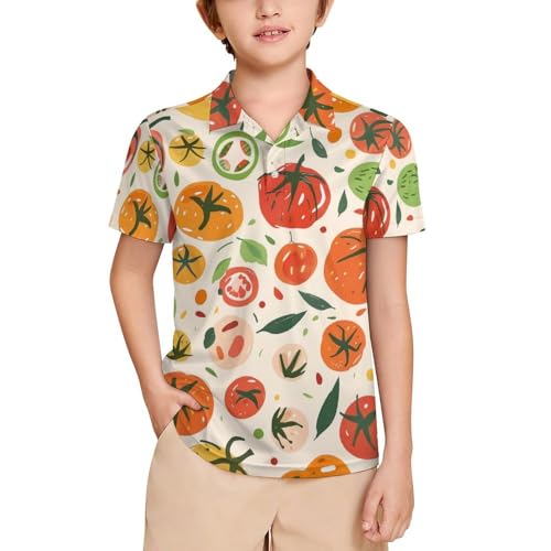 Boys' Classic Polo Shirts Short Sleeve Moisture-Wicking Golf & Tennis Shirts for Youth Teens Colorful Tomatoes