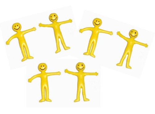 Pack of 6 x Yellow Stretchy Smiley Men / Man Party Bag Filler