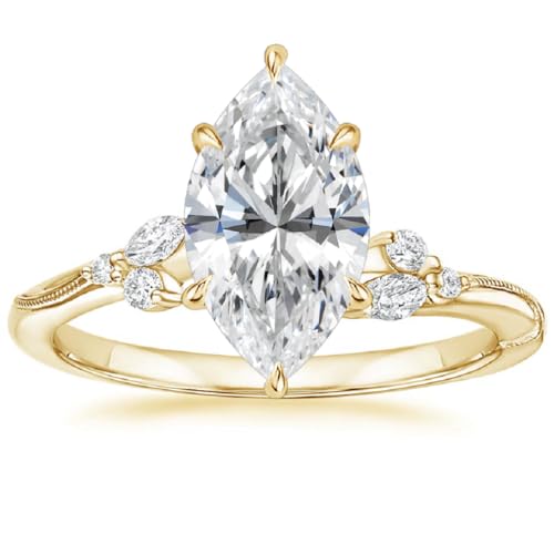 Generic 4 CT Marquise Moissanite Engagement Ring Set, Yellow Gold, Unique Bridal Set, 62