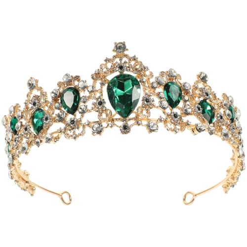 Frcolor Royal Crystal Tiara Green Rhinestone Queen Tiara Wedding Crown Princess Hair Accessories for Bridal (Emerald Color)