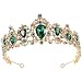 Frcolor Royal Crystal Tiara Green Rhinestone Queen Tiara Wedding Crown Princess Hair Accessories for Bridal (Emerald Color)