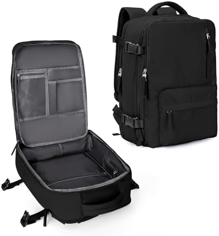 Large Travel Backpack Women Carry On Hiking Backpack Waterproof Outdoor Sports Casual Daypack Personal item Travel Bag Airplane Essentials Spirit Airline Flight Approved Shoes Compartment Men,Black