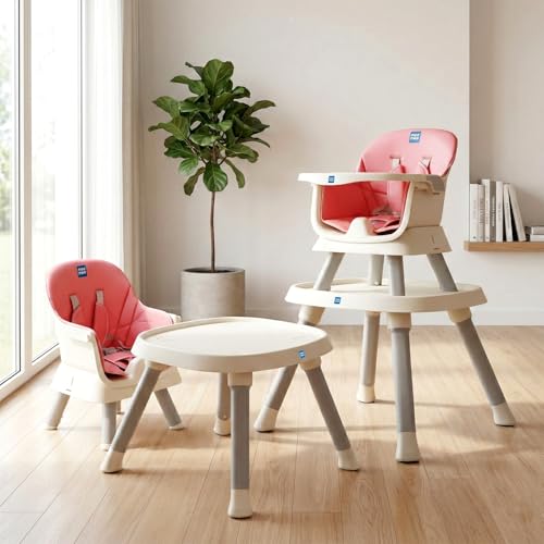 Image of Mee Mee Little Scholar Baby High Chair for Baby Feeding, 6-in-1 Convertible Kids Feeding Chair Compact Fold with High Adjustable, Play Chair Booster, Travel Friendly, 0.5 to 3 Years Kids (Pink)