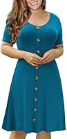 VOIANLIMO Women’s Summer Plus Size Short Sleeve Button Down Causal Dress