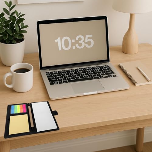 CALLYSONIC 2 Stück Kraftpapier Notizbuch mit Haftnotizen, Klebezettel Set mit Stift，Bunte Sticky Notes, Post it Notizblock für Schule, Büro, Reisen, Notizen, Schwarz und Blau