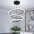 O'NEELDY Modern 3 Ring LED 52W Black Pendant Light with Irregular Ring Lights Adjustable Hanging Lamp for Dining Room Bedroom Kitchen Island Cafe