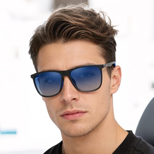 Image of Carbon Fiber Polarized Sunglasses for Men Women, Retro Square Frame, UV400 Protection HD Lens, Driving Fishing Sports