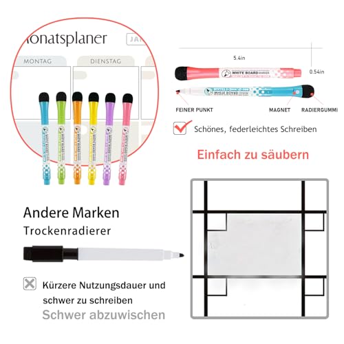 BIROYAL 2 Stk Magnetischer Wochenplaner Abwischbar inkl 30 Magnetische Sticker, Wochenplaner & Monatsplaner Abwischbar, Familienplaner, Haushaltsplaner Perfect as Essensplaner & To Do List