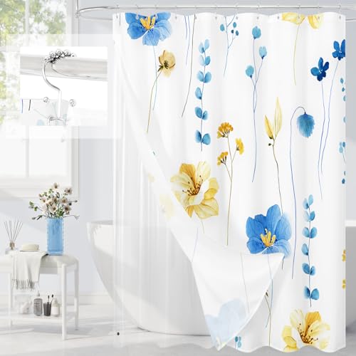 Gibelle Extra Long 3 in 1 Shower Curtain Set, 72x84