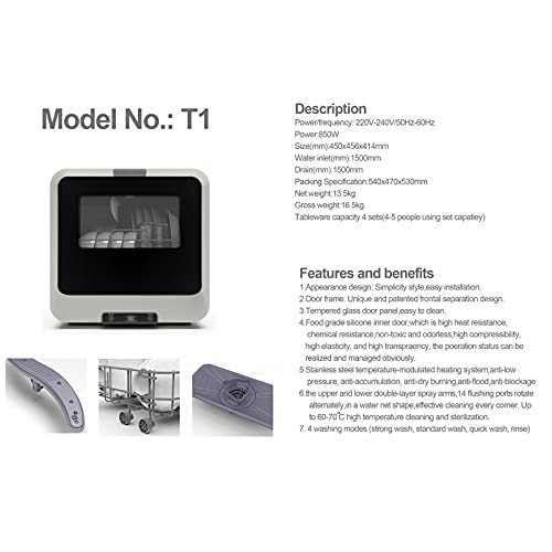 45 cm, tafel vaatwasser met 4 wasprogramma's en luchtdroogfunctie, volautomatische vaatwasser 360 ° dubbele spiraal… - Image 8