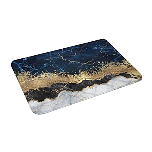 Gold Bath Mat For Bathroom Navy Blue Marble Abstract Rugs Shower Mats Memory Foam Rug Non Slip Toilet Tub Floor Small Carpet Soft Thick Light Absorbent Washable For Home Hotel Decor 15.7 X 23.6 Inch #TOP1