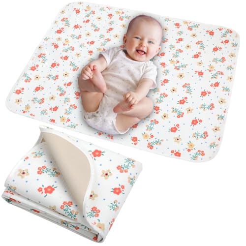 Baby Diaper Changing Pad, 25.6"x19.7" Waterproof Changing Pad Liners with 100% Muslin Cotton Front Top and Leather Back, Soft and Absorbent Portable C
