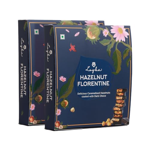 Image of LOYKA Hazelnut Florentine Box - 12 Pcsx 2|Premium Chocolate Gift Hamper|Choco & Nut Dryfruit Delicacy|Caramalised Hazelnuts Coated With Dark Choco|Any-Time Snack,450 Gram