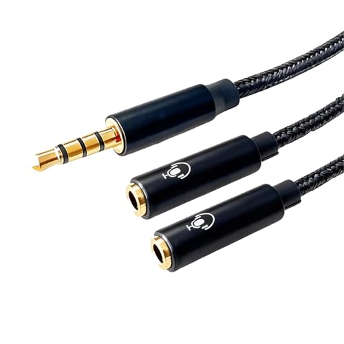 Pevlkawr Y-Adapter für Kopfhörer, 3,5 mm Kabel, 2 Buchsen [35 cm], für Kopfhörer, kompatibel mit Smartphones, Laptops, PCs, Tablets, Autos, Lautsprechern, Schwarz