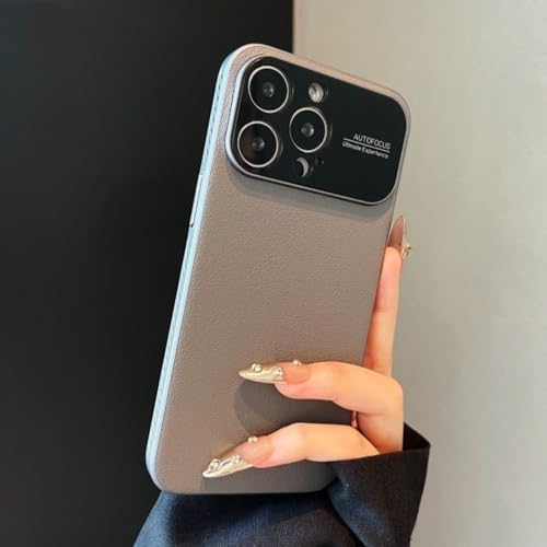 Coque en cuir PU iPhone 16 Gris premium avec protection d'objectif chic