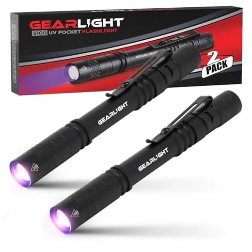 GearLight UV Black Light Flashlight S100 [2 Pack] - Mini Blacklight Ultraviolet Pen Lights for Leak and Hotel Inspection - Pet Urine, Bed Bug, Scorpion, Stain, and Dye Detector