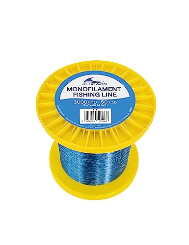 BLUEWING Monofilament Fishing Line Dia. 0.6mm 50 lbs 3000 Yards Invisible Thin Diameter Mono Fish Wire String, Blue