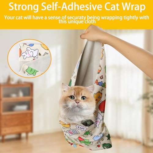 Image of Cat Wrap for Cutting Nails Cat Grooming Wrap Anti Scratch Adjustable Grooming Bag for Cats Nail Clipping Ear Cleaning Teeth Brushing 21 Inch
