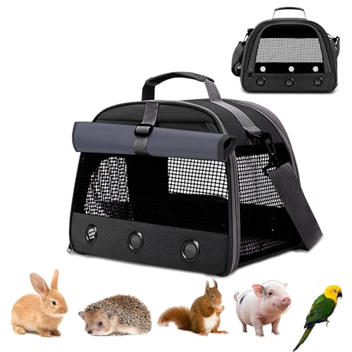 Transportbox Kaninchen Kleintier Haustier-Tragetasche, Meerschweinchen-Tragetasche, Faltbar und Atmungsaktiv (Schwarz)