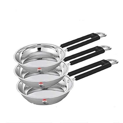 CAMRO Fry PAN Induction Bottom Stainless Steel Set of 3 (1.3 litres, 1.8 litres & 2.3 litres)