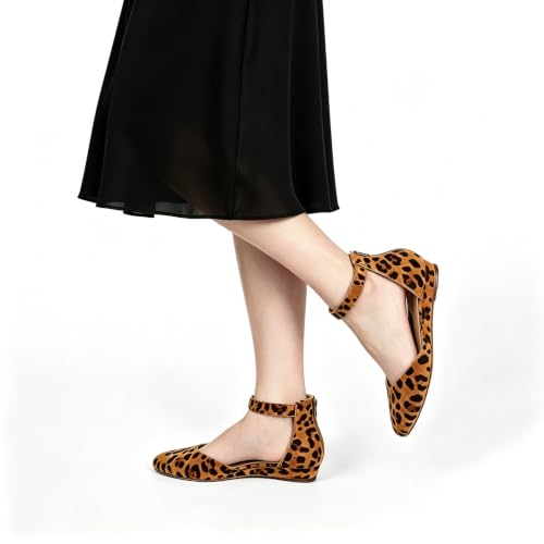 Image of Cusolemore Women Flat Shoes with Ankle Strap, Low Wedge Heel Flats for Women, Comfortable Pointed Toe Dress Shoes for Work Business Wedding