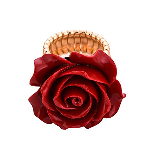 Charming Red Rose Ring Romantic Flower Adjustable Stretch Ring Wedding Jewelry for Women Lover Gift