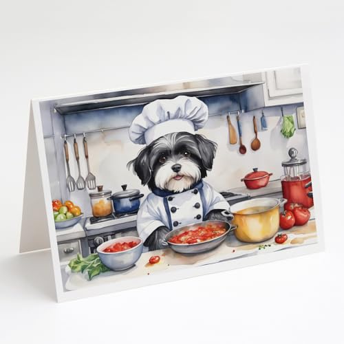 Caroline's Treasures Havanese The Chef Greeting Cards Pack of 8 Blank Cards with Envelopes Whimsical A7 Size 5x7 Blank Note Cards