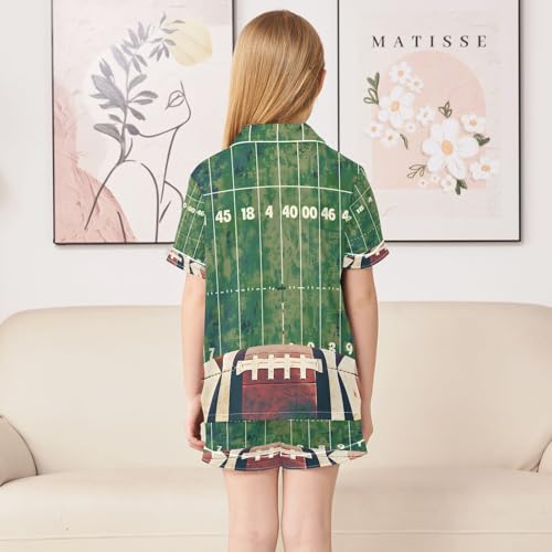 ALAZA Funny American Football Ball Green Satin Pajamas Set Short Sleeve Button Down Sleepwear Summer Pjs 2 Piece4