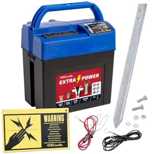 VOSS.farming électrificateur Extra Power 9V pour clôture électrique Mobile, électrificateur pour clôture de pâturage, pour Chevaux, bovins, kit Starter