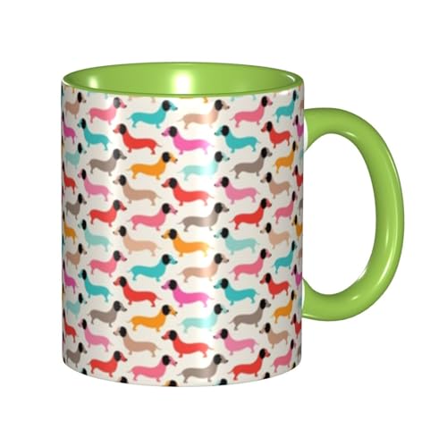 ヴィンテージソーセージ犬ダックスフント マグカップ 旅マグ コーヒーカップ Green セラミック 330ml 陶器 食器 耐熱 水筒 プレゼント