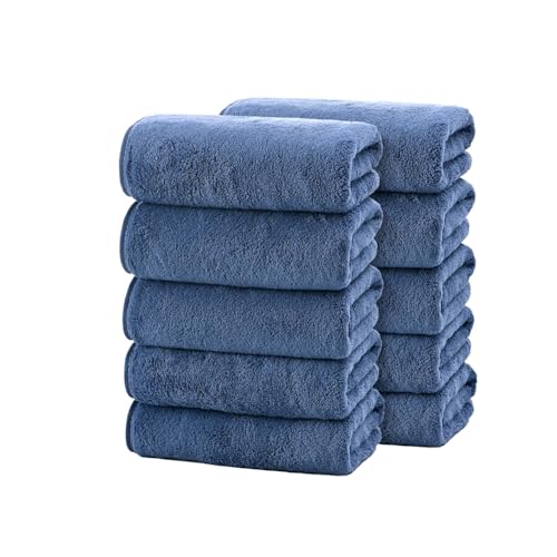 フェイスタオル マイクロファイバー タオル 10枚セット 約75×35cm 吸水 速乾 ふわふわ 肌触り 抗菌防臭 (ブルー)