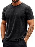 Runcati Mens Short Sleeve T-Shirts 100% Cotton Crew Neck Casual Shirt Vintage Acid Wash Summer Fashion Tees Black
