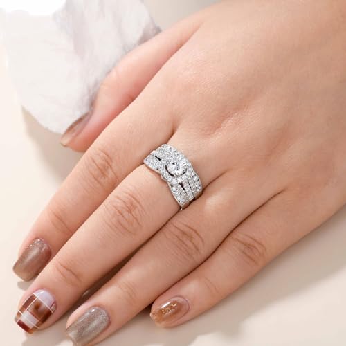 Newshe Jewellery Wedding Rings for Women AAAAA Cz Engagement Bridal Band Set 925 Sterling Silver Enhancers and Wraps Size 5-124