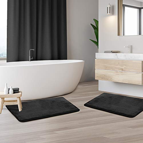 Clara Clark Memory Foam Bath Mat Set of 2 - Non Slip, Absorbent, Soft Bath Rug Set - Fast Drying Washable Bath Mat - Navy Blue - Small Size 17†x 24â€Â