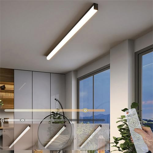Plafonnier LED dimmable de 120cm noir avec sa télécommande pour salon moderne