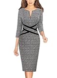 VFSHOW Womens Elegant Work Business Casual 3/4 Sleeve Slimming Fitted Front Zipper Crisscross Waist Office Party Church Pencil Sheath Dress (Black Tweed, Small) 11500 BLK S