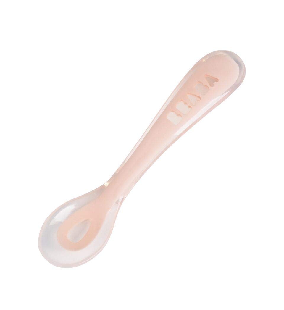 BEABA Toddler’s Self Feeding Silicone Spoon for Self-Feeding Babies, Rose