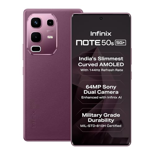 Image of Infinix Note 50s 5G+ (Mystic Plum, 6GB RAM, 128GB Storage)|Slimmest 3D Curved 144Hz AMOLED Display | 5500mAH Battery | Dual Speakers by JBL | 90FPS BGMI