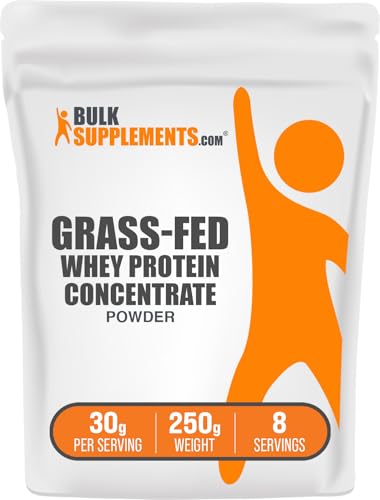 BulkSupplements.com Grass Fed Whey Protein Powder - Whey Protein Concentrate Powder - Unflavored & Gluten Free, 30g per Serving, 250g (8.8 oz) (Pack of 1)