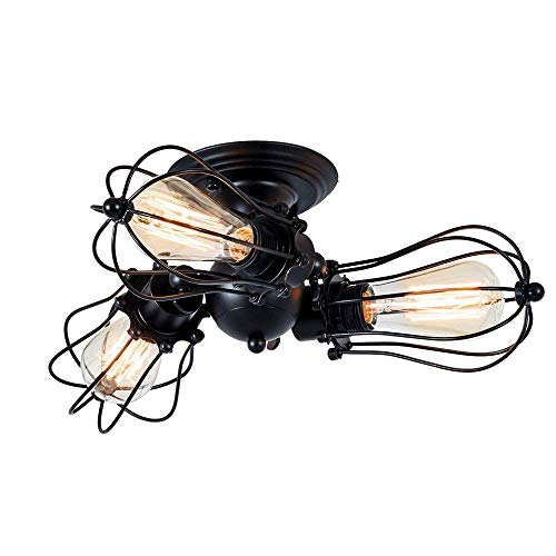 Lámpara industrial de techo 3 luces E26 E27 jaula de metal vintage para iluminación interior