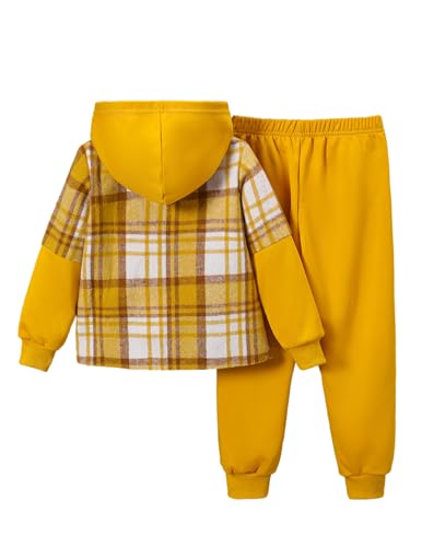 Image of 2Pcs Kids Boys Flannel Plaid Shirt Tops Pants Set Hoodie Sweatsuit for Fall Winter Spring Outfits 4-12 Years