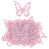 Uniquer 40Pcs Pink Double-Layer Butterfly Shape Embroidery Applique,Butterfly Design Lace Clothing Hair Ornament Wedding Dress Daily Clothing Patch Applique