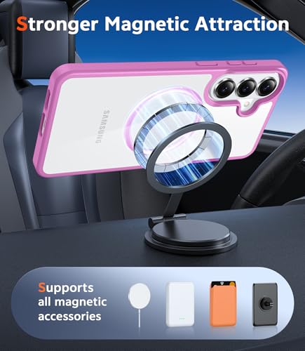 Image of FNTCASE for Samsung Galaxy S26-Plus Case: Clear Magnetic Phone Cases with Screen Protector Compatible with Magsafe Slim Anti Yellowing Shockproof Protective Transparent Cover (Pink Magnetic)