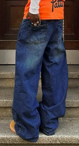 Image of HUNGSON Mens Baggy Jeans for Men Women Y2k Skater Vintage Plain Pants Casual Wide Leg Jeans Loose Fit Denim Jeans