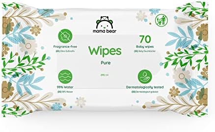Amazon Brand - Mama Bear Pure Baby Wipes, 99% natural formula - 8x70 (total 560 wipes)