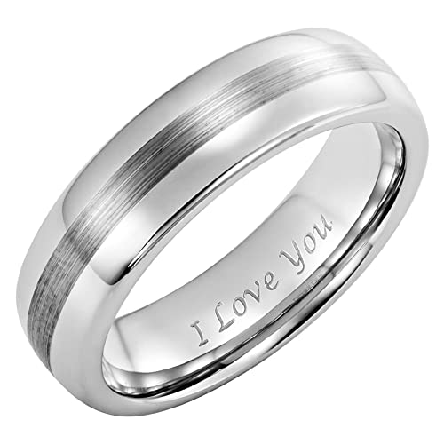 Willis Judd Anillo de tungsteno de 8 mm para hombre, grabado "I Love You", anillo de compromiso para hombre, anillo de compromiso de ajuste cómodo, Metal no precioso Cover