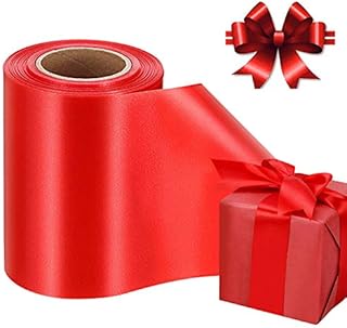 Red Ribbon for Gift Wrapping, Wide Satin Ribbon Roll for Crafts Wreaths Giant Bows Xmas Tree Cake Decor, Thick Christmas Valentine's Day Birthday Wedding Gift Wrap Ribbons for Sewing (100mm, 24Yard)
