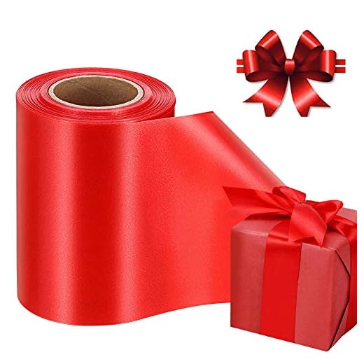 Rött band för presentförpackning, bred satinbandrulle för hantverkskransar enorma rosetter julgran tårtdekor, tjock jul alla hjärtans dag födelsedag bröllop present wrap band för sömnad (100 mm, 24 yard)