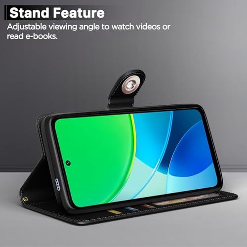 Image of Pikkme Flip Cover Leather Finish | Inside TPU with Card Pockets | Wallet Stand and Shock Proof | Complete Protection Button Flip Case for Vivo Y19s(Black)