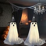 Halloween Outdoor Decor - 2 Pack Halloween Ghost Decorations with 8 Modes LED Light - Scary Standing Ghosts Decor for Indoor Front Door Porch Home Party（Cool White）